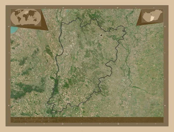 ハンガリーの郡 バックス キスクン 低解像度衛星地図 コーナー補助位置図 — ストック写真