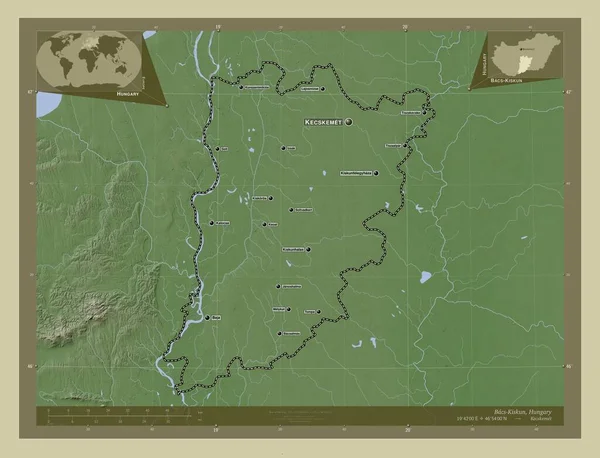 Bacs Kiskun Powiat Węgierski Mapa Wzniesień Kolorowa Stylu Wiki Jeziorami — Zdjęcie stockowe