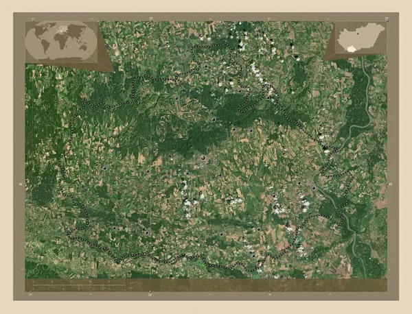 Baranya Condado Hungría Mapa Satelital Alta Resolución Ubicaciones Las Principales —  Fotos de Stock