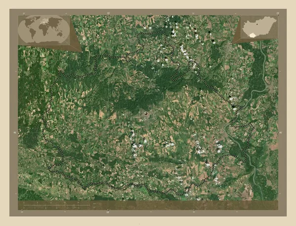 Baranya 匈牙利县 高分辨率卫星地图 角辅助位置图 — 图库照片