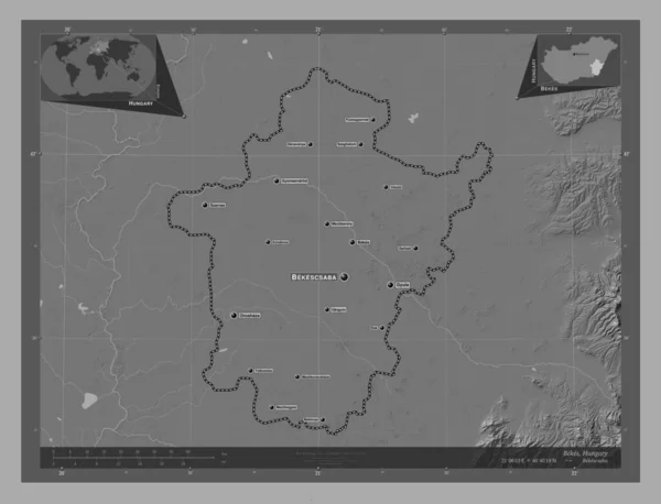Bekes County Hungary Білевелівська Карта Висот Озерами Річками Місця Розташування — стокове фото