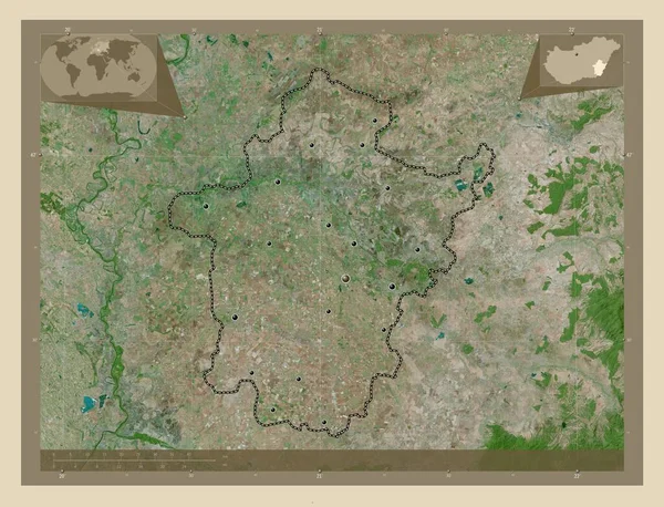 Bekes Contea Ungheria Mappa Satellitare Alta Risoluzione Località Delle Principali — Foto Stock