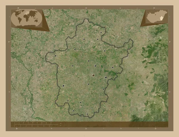 Bekes Contea Ungheria Mappa Satellitare Bassa Risoluzione Località Delle Principali — Foto Stock