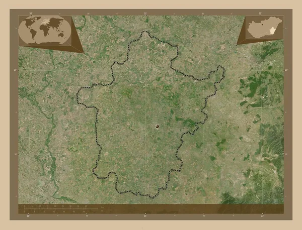 Bekes Επαρχία Της Ουγγαρίας Δορυφορικός Χάρτης Χαμηλής Ανάλυσης Γωνιακοί Χάρτες — Φωτογραφία Αρχείου