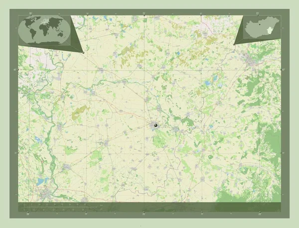 Bekes Provincie Van Hongarije Open Plattegrond Hulplocatiekaarten Hoek — Stockfoto