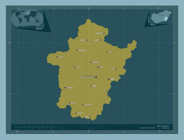 헝가리 색깔의 지역의 도시들의 위치와 Corner Auxiliary Location — 스톡 사진