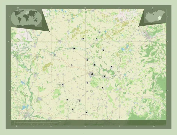 Bekes Contea Ungheria Mappa Stradale Aperta Località Delle Principali Città — Foto Stock