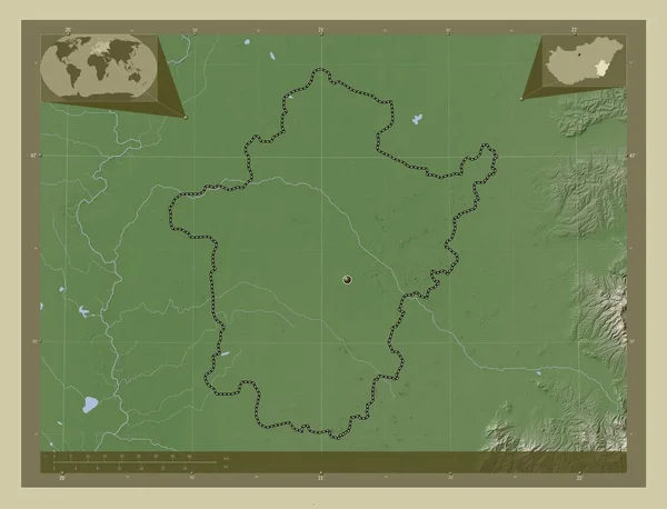 Bekes County Hungary Elevation Map Colored Wiki Style Lakes Rivers — Stock Photo, Image
