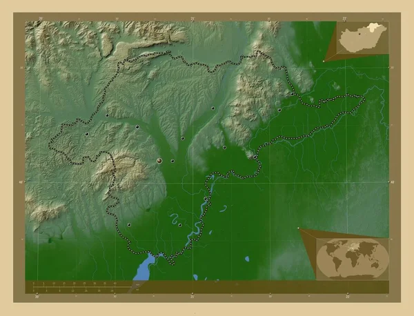 Borsod Abauj Zemplen County Hungary Colored Elevation Map Lakes Rivers — Stock Photo, Image