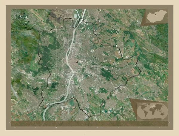 Budapest Capital City Hungary High Resolution Satellite Map Locations Major — Stock Photo, Image