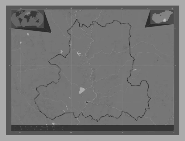 Csongrad Condado Hungria Bilevel Mapa Elevação Com Lagos Rios Mapa — Fotografia de Stock