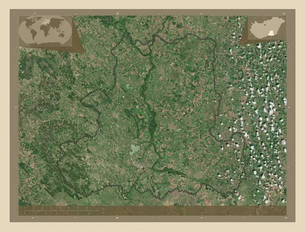 Csongrad Powiat Węgierski Mapa Satelity Wysokiej Rozdzielczości Pomocnicze Mapy Położenia — Zdjęcie stockowe