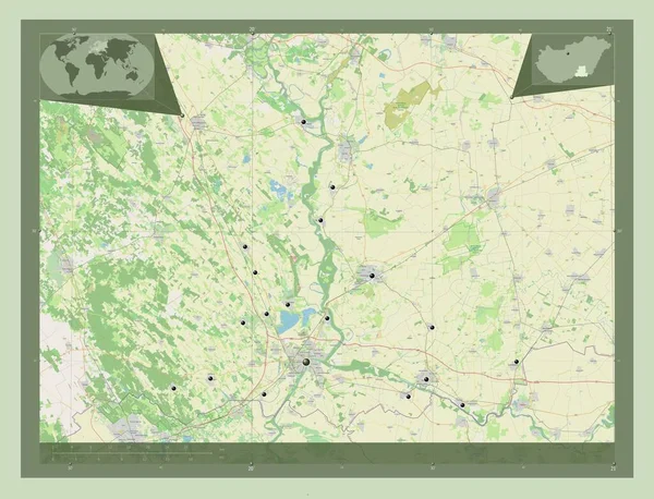 Csongrad Contea Ungheria Mappa Stradale Aperta Località Delle Principali Città — Foto Stock