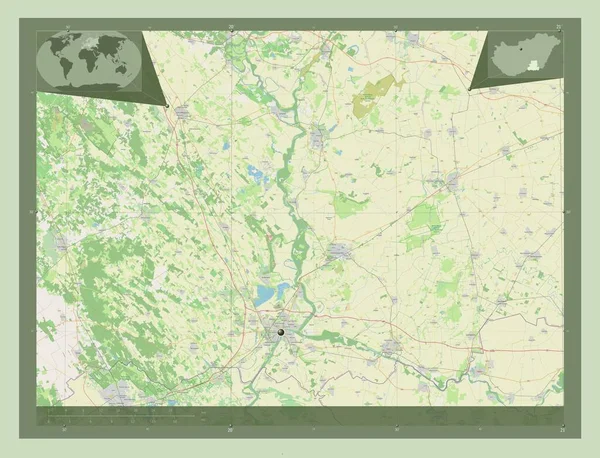 Csongrad Contea Ungheria Mappa Stradale Aperta Mappa Della Posizione Ausiliaria — Foto Stock
