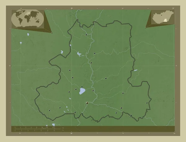Csongrad Condado Hungría Mapa Elevación Coloreado Estilo Wiki Con Lagos — Foto de Stock