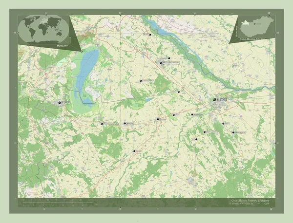 Gyor Moson Sopron Provincie Hongarije Open Plattegrond Locaties Namen Van — Stockfoto