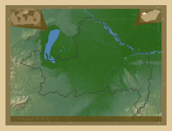 Gyor Moson Sopron Powiat Węgierski Kolorowa Mapa Wzniesień Jeziorami Rzekami — Zdjęcie stockowe
