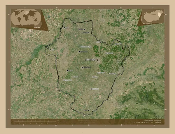 Hajdu Bihar Condado Hungria Mapa Satélite Baixa Resolução Locais Nomes — Fotografia de Stock