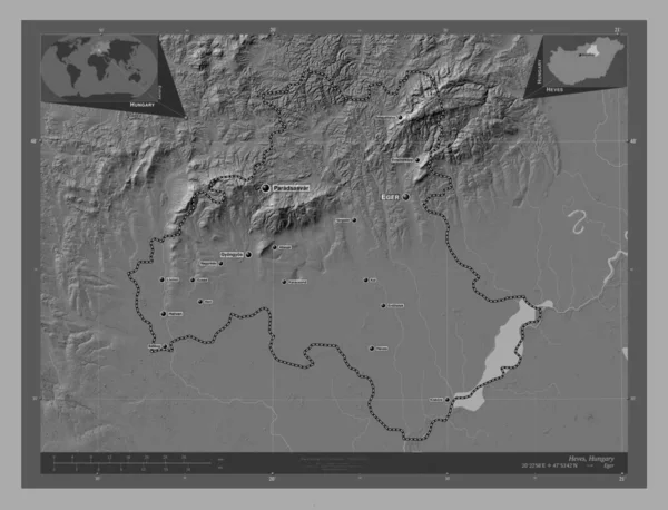 Heves Επαρχία Της Ουγγαρίας Bilevel Υψομετρικός Χάρτης Λίμνες Και Ποτάμια — Φωτογραφία Αρχείου