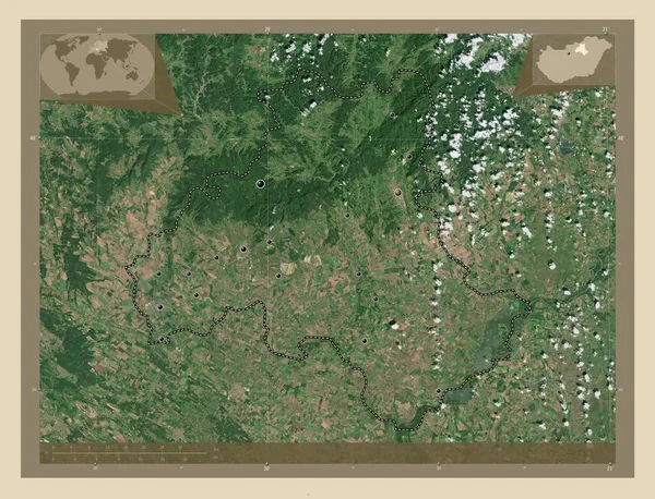 Heves County Hungary High Resolution Satellite Map Locations Major Cities — Stock Photo, Image