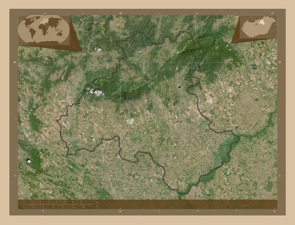 Heves Επαρχία Της Ουγγαρίας Δορυφορικός Χάρτης Χαμηλής Ανάλυσης Γωνιακοί Χάρτες — Φωτογραφία Αρχείου