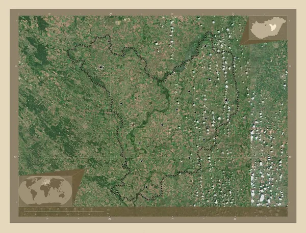 Jasz Nagykun Szolnok 匈牙利县 高分辨率卫星地图 该区域主要城市的所在地点 角辅助位置图 — 图库照片