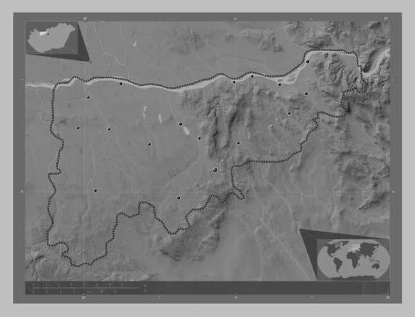 Комаром Естергом Графство Угорщина Граймасштабна Мапа Висот Озерами Річками Розташування — стокове фото