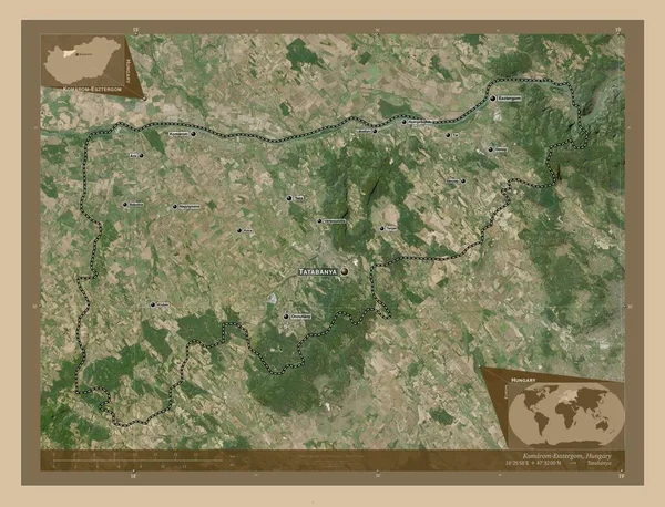 Komarom Esztergom Condado Hungria Mapa Satélite Baixa Resolução Locais Nomes — Fotografia de Stock