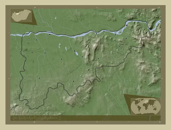 Komarom Esztergom Powiat Węgierski Mapa Wzniesień Kolorowa Stylu Wiki Jeziorami — Zdjęcie stockowe