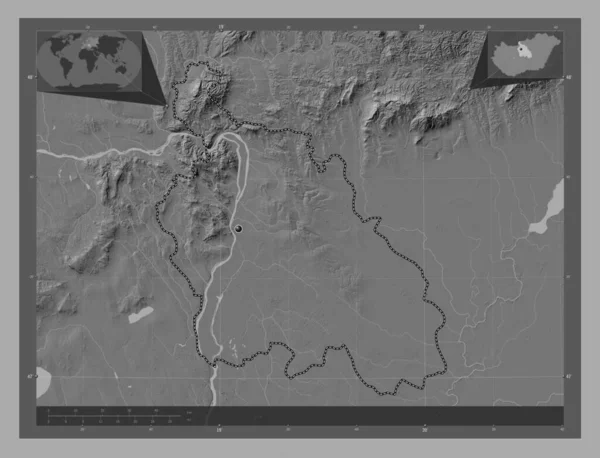 Peste Condado Hungria Bilevel Mapa Elevação Com Lagos Rios Mapa — Fotografia de Stock