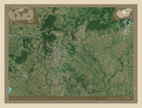 Pest County Hungary High Resolution Satellite Map Locations Names Major — Stock Photo, Image