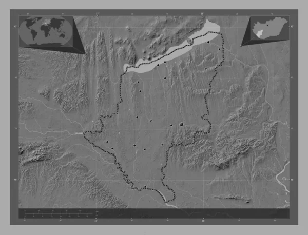 Somogy Powiat Węgierski Dwupoziomowa Mapa Jeziorami Rzekami Lokalizacje Dużych Miast — Zdjęcie stockowe