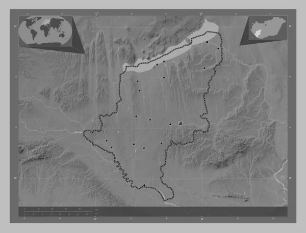 Somogy Provincie Van Hongarije Grayscale Hoogte Kaart Met Meren Rivieren — Stockfoto