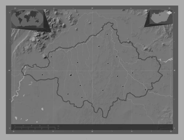 Szabolcs Szatmar Bereg Condado Hungría Mapa Elevación Bilevel Con Lagos —  Fotos de Stock