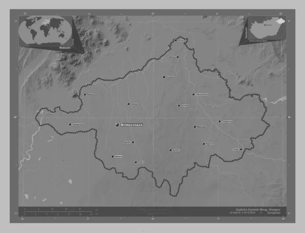 Szabolcs Szatmar Bereg Угорський Округ Граймасштабна Мапа Висот Озерами Річками — стокове фото