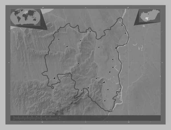 Tolna Condado Hungría Mapa Elevación Escala Grises Con Lagos Ríos —  Fotos de Stock
