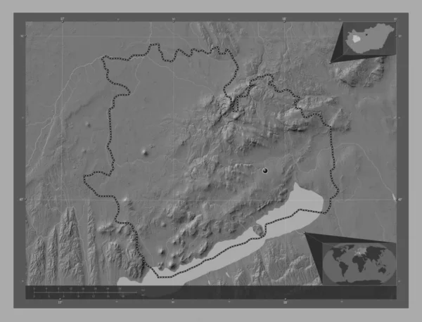 Veszprem Condado Hungría Mapa Elevación Bilevel Con Lagos Ríos Mapas — Foto de Stock