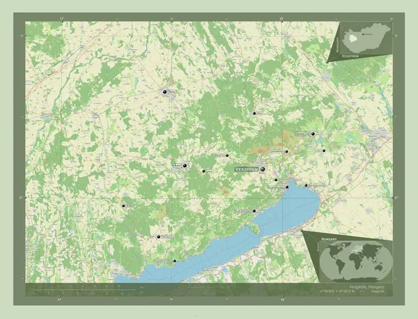 Veszprem Condado Hungria Abrir Mapa Rua Locais Nomes Das Principais — Fotografia de Stock