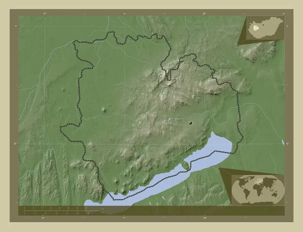 Veszprem Okres Maďarsko Zdvihová Mapa Zbarvená Stylu Wiki Jezery Řekami — Stock fotografie