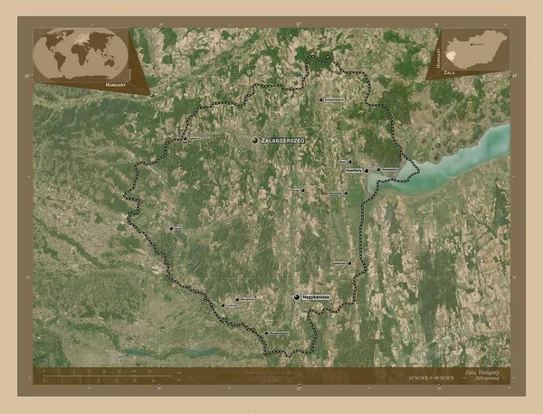 Zala Condado Hungria Mapa Satélite Baixa Resolução Locais Nomes Das — Fotografia de Stock