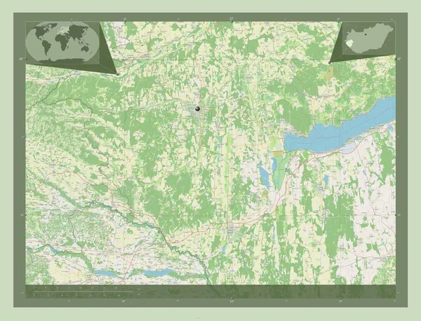 ハンガリーの郡ザラ ストリートマップを開く コーナー補助位置図 — ストック写真