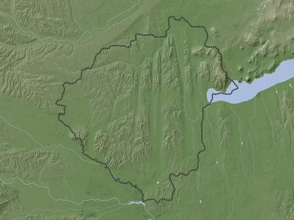 Zala, county of Hungary. Elevation map colored in wiki style with lakes and rivers
