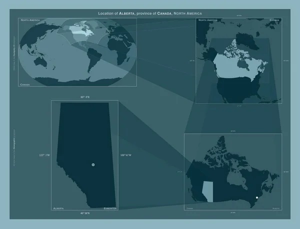 Alberta Prowincja Kanady Schemat Przedstawiający Położenie Regionu Mapach Większą Skalę — Zdjęcie stockowe