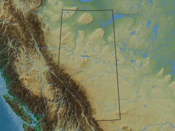 Alberta Provincia Del Canada Mappa Elevazione Colorata Con Laghi Fiumi — Foto Stock