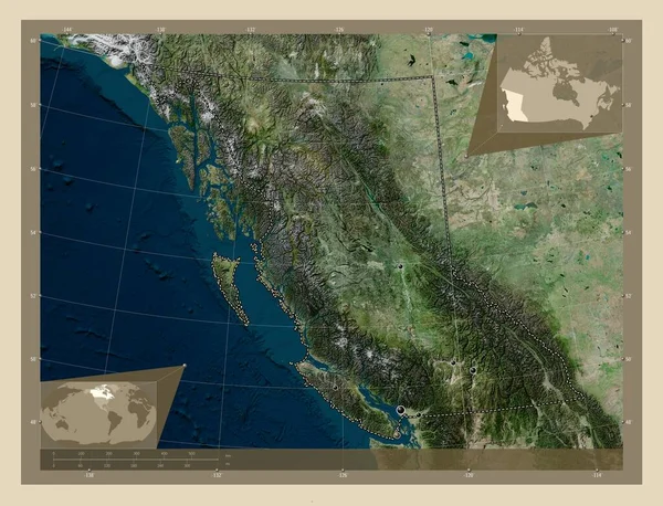 Columbia Británica Provincia Canadá Mapa Satelital Alta Resolución Ubicaciones Las —  Fotos de Stock