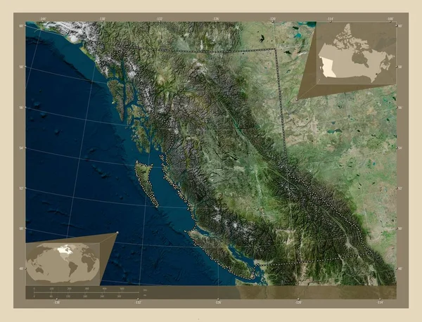 Βρετανική Κολομβία Επαρχία Του Καναδά Υψηλής Ανάλυσης Δορυφορικός Χάρτης Γωνιακοί — Φωτογραφία Αρχείου