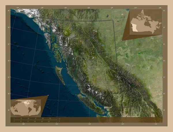 Βρετανική Κολομβία Επαρχία Του Καναδά Δορυφορικός Χάρτης Χαμηλής Ανάλυσης Γωνιακοί — Φωτογραφία Αρχείου