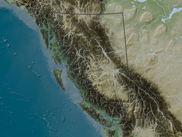 Brits Columbia Provincie Canada Hoogtekaart Gekleurd Wiki Stijl Met Meren — Stockfoto