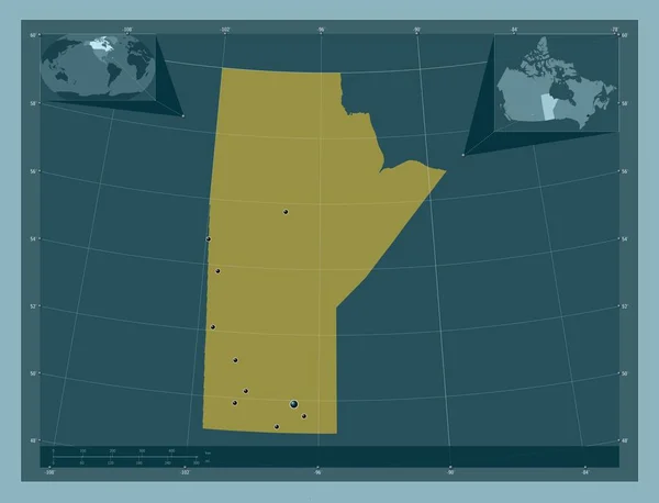 Manitoba Province Canada Forme Couleur Unie Emplacements Des Grandes Villes — Photo
