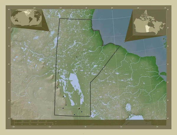 Манитоба Провинция Канада Карта Высоты Окрашенная Вики Стиле Озерами Реками — стоковое фото